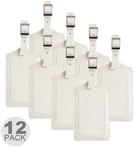 12 Pack Luggage Tags Faux Leather for Suitcases - Ivory