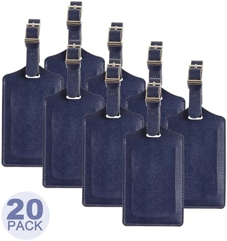 20 Pack Luggage Tags Faux Leather for Suitcases - Deep Blue