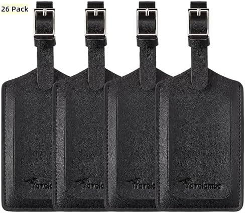 26 Pack Leather Luggage Tags for Suitcases - Black