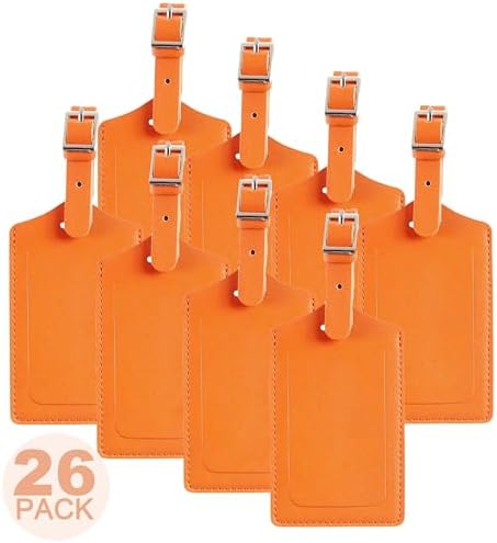 26 Pack Luggage Tags Faux Leather for Suitcases - Orange