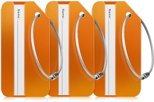 3 Pack Luggage Tags for Suitcases Aluminum - Orange