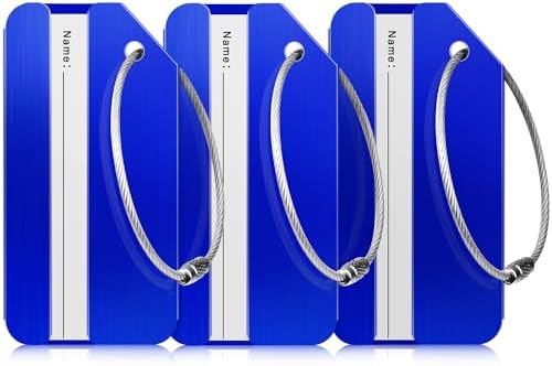 3 Pack Luggage Tags for Suitcases Aluminum - Blue