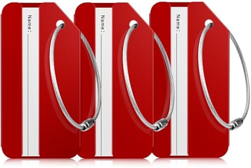 3 Pack Luggage Tags for Suitcases Aluminum - Red