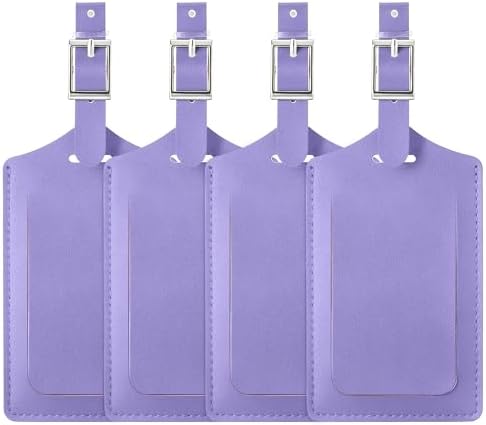4 Pack Leather Luggage Tags for Suitcases Travel Labels Purple