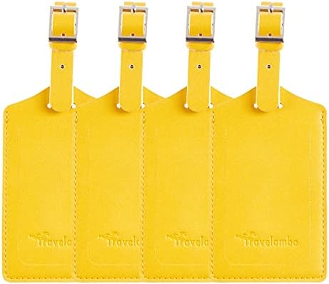 4 Pack Leather Luggage Tags for Suitcases Travel Labels Yellow