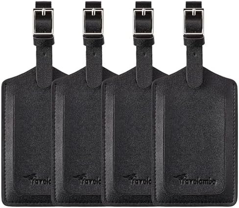 4 Pack Leather Luggage Tags for Suitcases Travel Tags Black