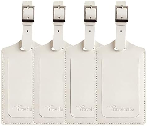 4 Pack Leather Luggage Tags for Suitcases Travel Labels (Ivory)