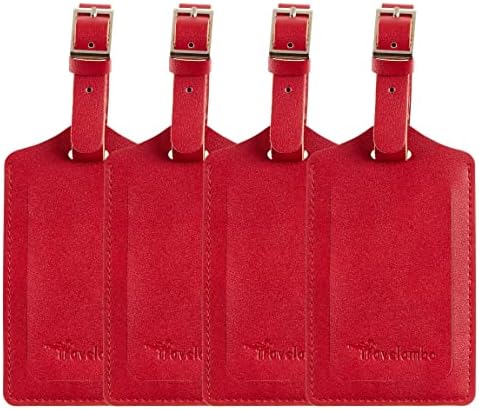 4 Pack Leather Luggage Tags for Suitcases Travel Labels (Red