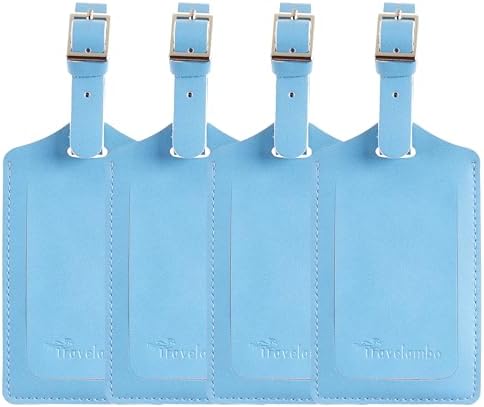 4 Pack Leather Luggage Tags for Suitcases - Light Blue