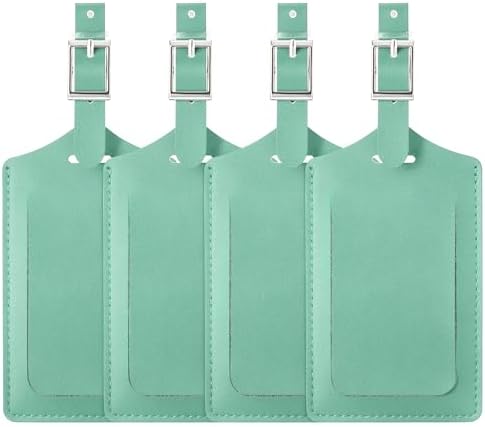 4 Pack Leather Luggage Tags for Suitcases - Blooming Green