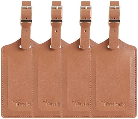 4 Pack Leather Luggage Tags for Suitcases - Yellowish Brown