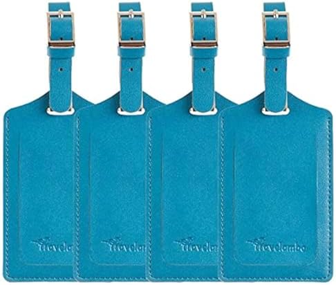 4 Pack Leather Luggage Tags for Suitcases - Energetic Blue