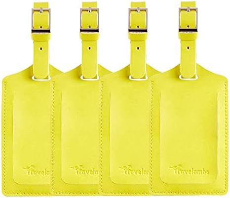 4 Pack Leather Luggage Tags for Suitcases - Light Yellow
