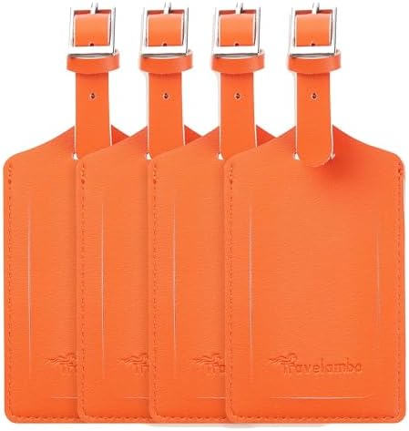 4 Pack Leather Luggage Tags for Suitcases - Orange