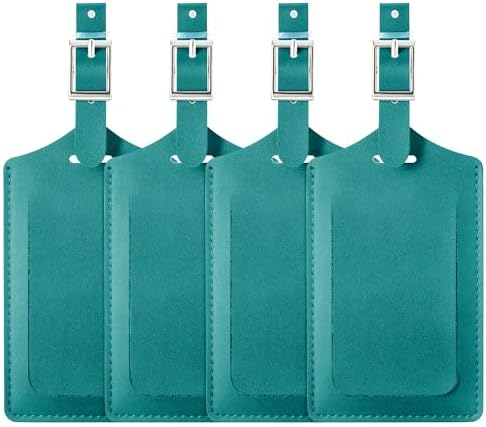 4 Pack Leather Luggage Tags for Suitcases - Bright Green