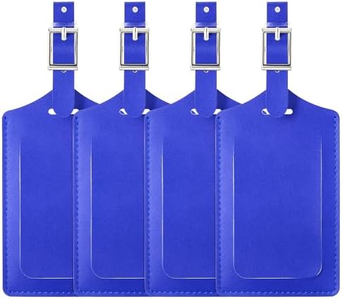 4 Pack Leather Luggage Tags for Suitcases - Fresh Blue