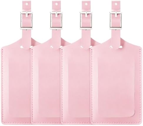 4 Pack Leather Luggage Tags for Suitcases - Light Pink