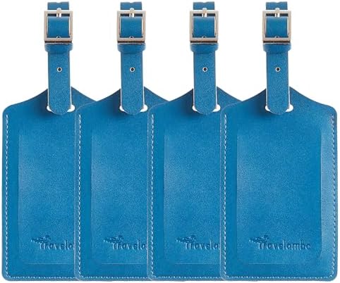 4 Pack Leather Luggage Tags for Suitcases Travel Labels Blue