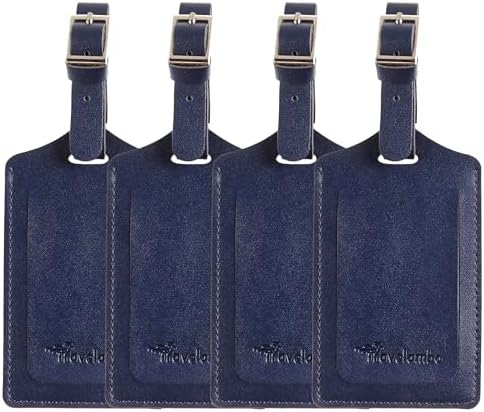 4 Pack Leather Luggage Travel Bag Tags - Deep Blue