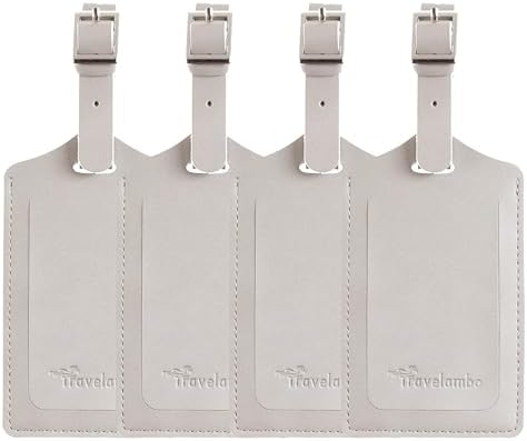 4 Pack Leather Luggage Travel Bag Tags - Light Grey