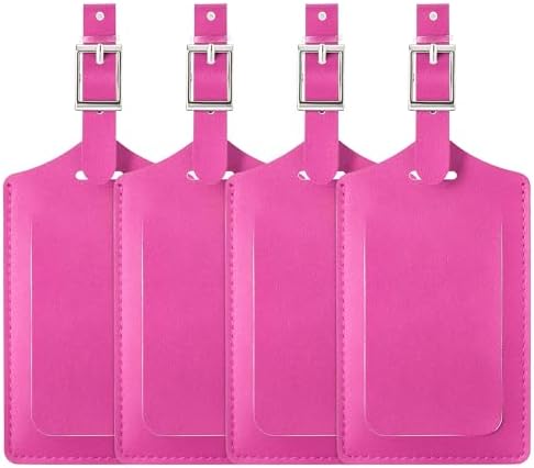 4 Pack Leather Luggage Travel Bag Tags - Rose Red