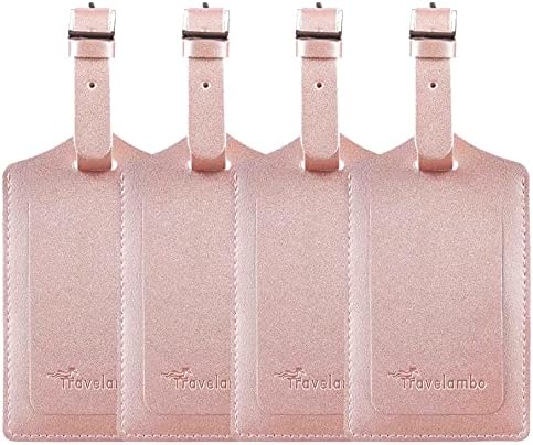 4 Pack Leather Luggage Travel Bag Tags - Rose Gold