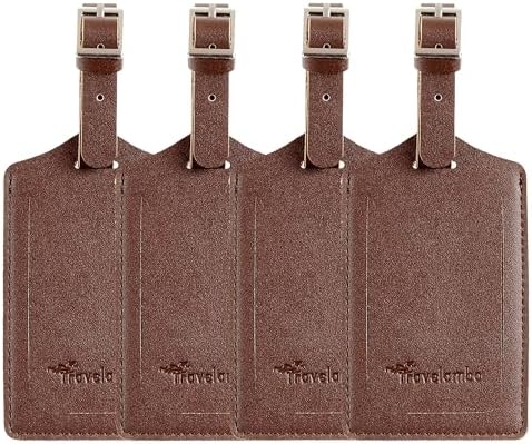 4 Pack Leather Luggage Travel Bag Tags by Travelambo Brown