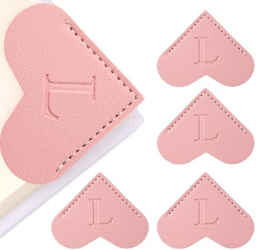 4 Pcs Leather Heart Bookmarks - Pink