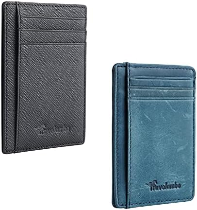 Front Pocket Minimalist Leather Slim Wallet - Blue