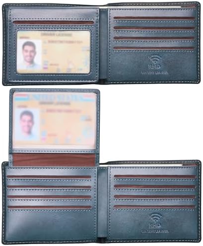 Genuine Leather Wallet for Men with Gift Box - - Suede Navy Blue
