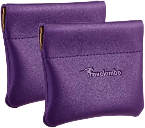 Leather Squeeze Coin Purse Pouch Change Holder - Purple