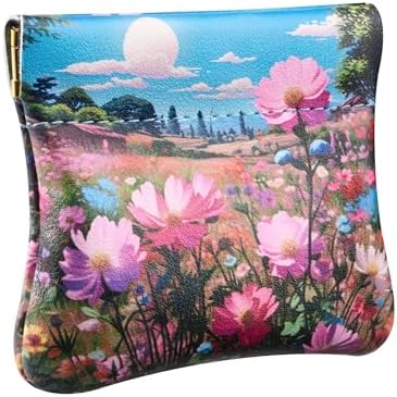 Leather Squeeze Coin Purse Pouch Change Holder - Boho Floral