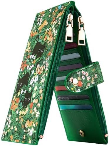 RFID Wallet Women Large Size Bifold Multi Card - Black Cat Floral