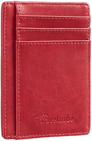 Slim Wallet Front Pocket Minimalist Leather - Red