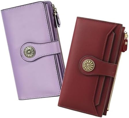 Wallets Women RFID Large Capacity Luxury Waxed - Burgundy