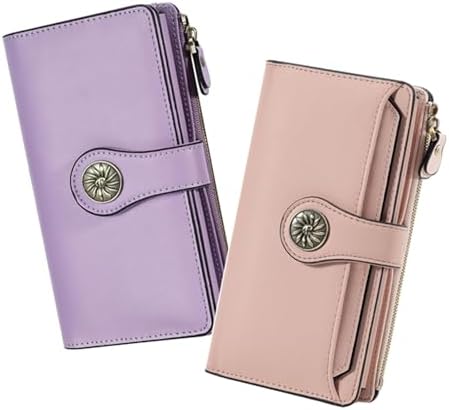 Wallets Women RFID Large Capacity Luxury Waxed - Purple