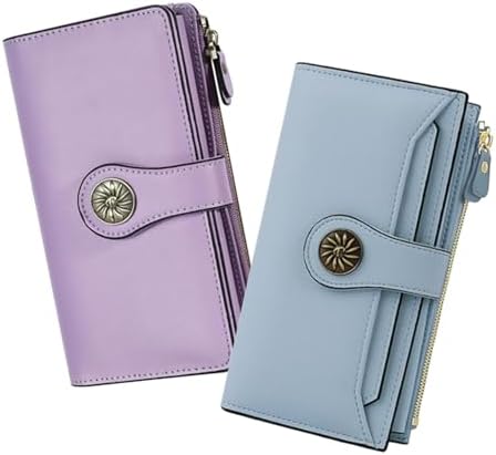 Wallets Women RFID Large Capacity Luxury Waxed - Purple, Blue
